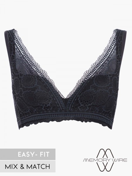 NiTi Shape-Memory Wire Non-padded Lace Plunge Bra (Cup C-D)