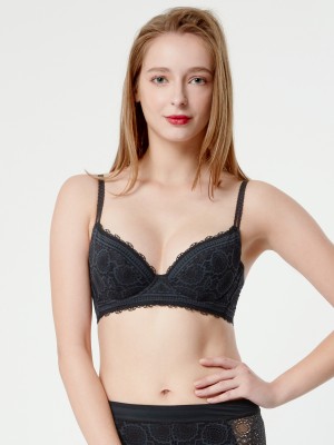 NiTi Shape-Memory Wire Non-padded Lace Plunge Bra (Cup C-D)