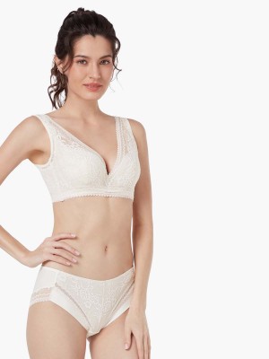 NiTi Shape-Memory Wire Non-padded Lace Plunge Bra (Cup C-D)