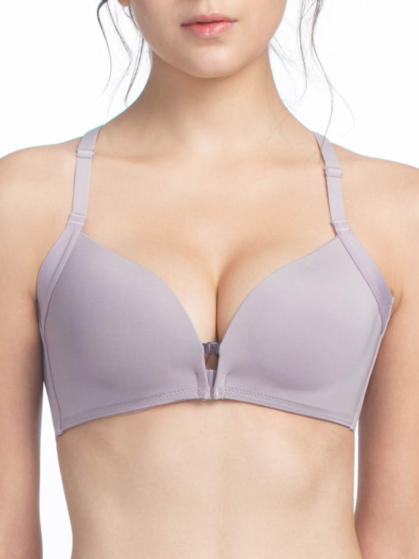 BR-05903, Front Closure Wireless T-shirt Bra, Purple