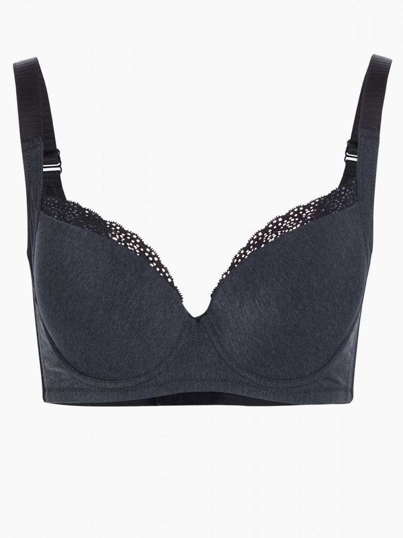 BR-05908, Lace Trim T-Shirt Bra (Cup C-F), Grey | SATAMI Online BR ...