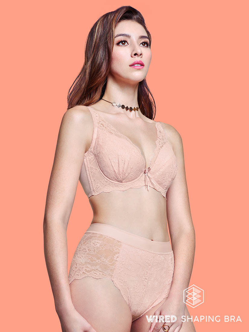 Lace Deep V Soft Cup Bra, Nude | SATAMI Online