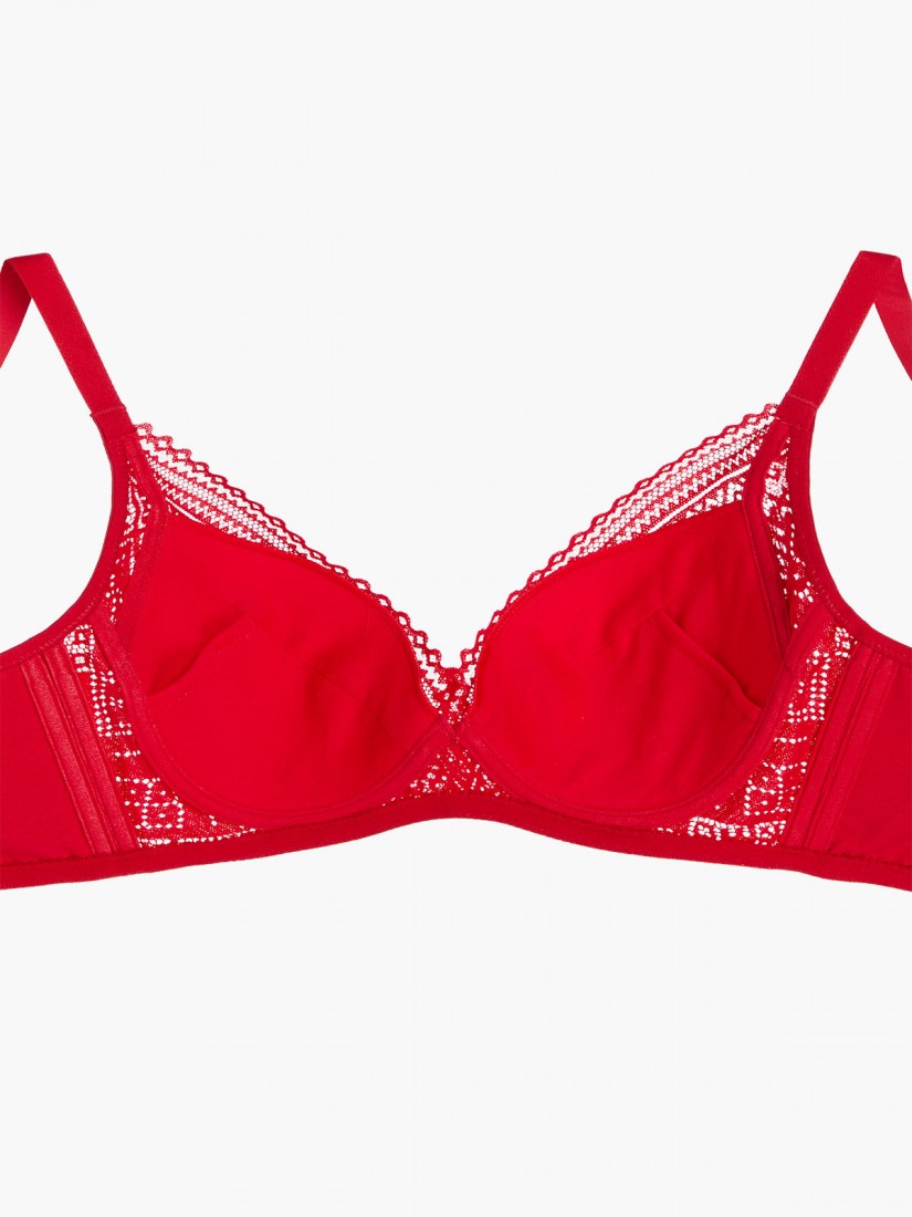 BR-05938, Lace Deep V Push Up Bra, Red, SATAMI Online, 水滴形泡綿胸圍, 紅