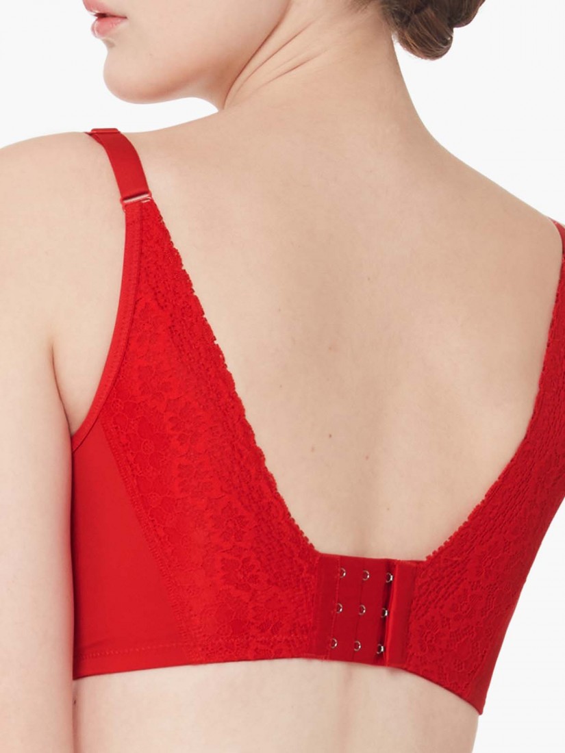 Push Up Wired with Laced Net Polyester Cotton Bra (Red)