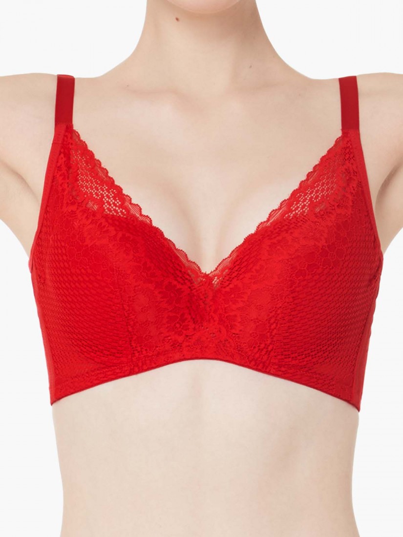 BR-05949, Lace Deep V Push Up Bra (Cup B-D), Red | SATAMI