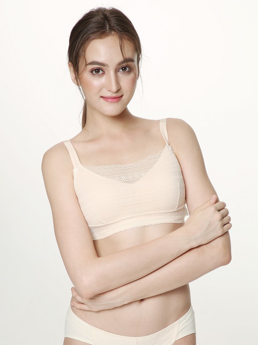 BS-00002, Modest Lace Mock Half Cami, Beige