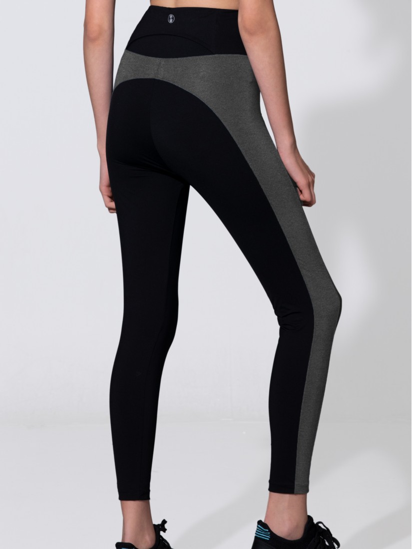 OB-00966, Hi-waist Side Panel Color Block Legging, Grey