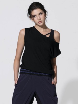 Lurex Trimmed Off-shoulder Ribbed Tank