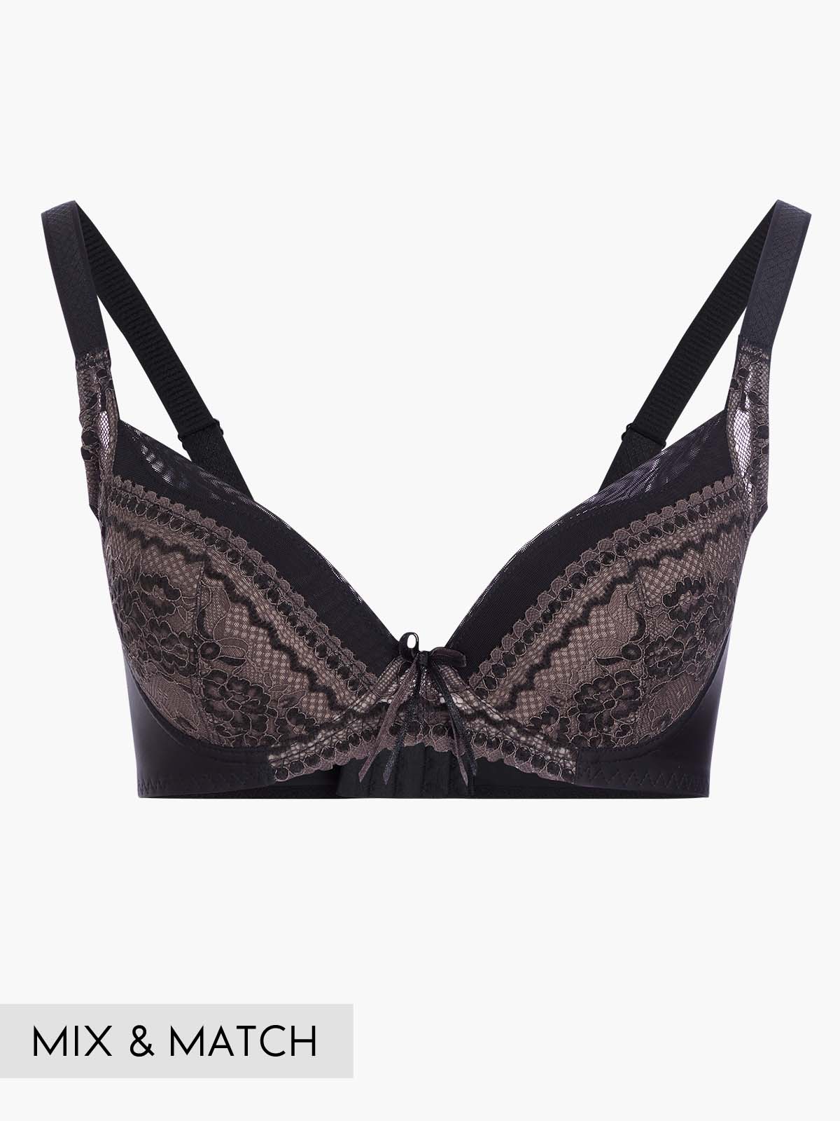 BR-01327, Lace Demi Moulded Bra, Brown | SATAMI Online, 3/4