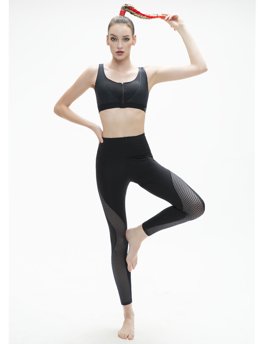 OB 00968 Hi waist Side Mesh Panel Legging Black SATAMI Shapewear SATAMI