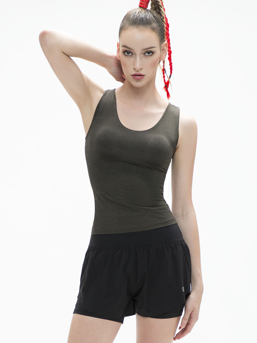OW-00963, Magnetic Therapy Tank Top with Built-in Shelf Bra, Green, SATAMI  Shapewear, 磁療無鋼圈麻花運動背心 附胸墊（A - D杯）, 綠