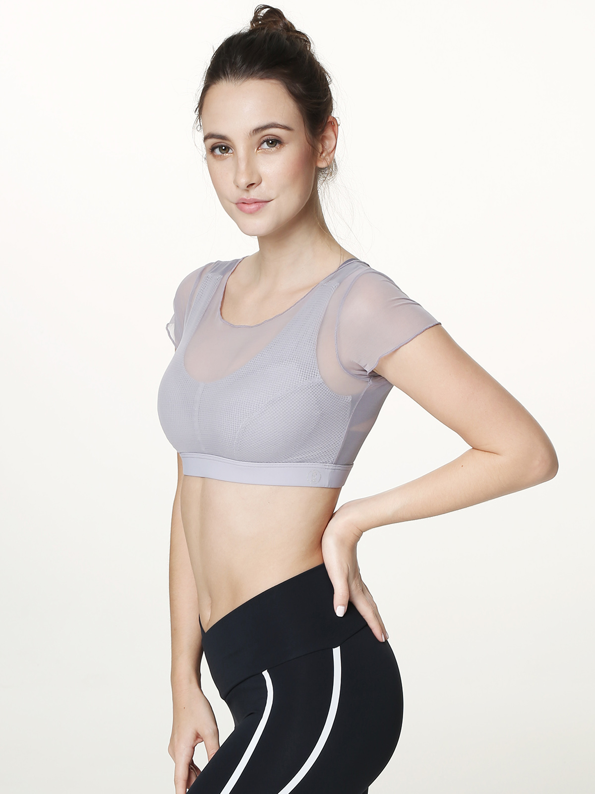 Cross Back Wireless Mould Sports Bra (Cup BD), Grey